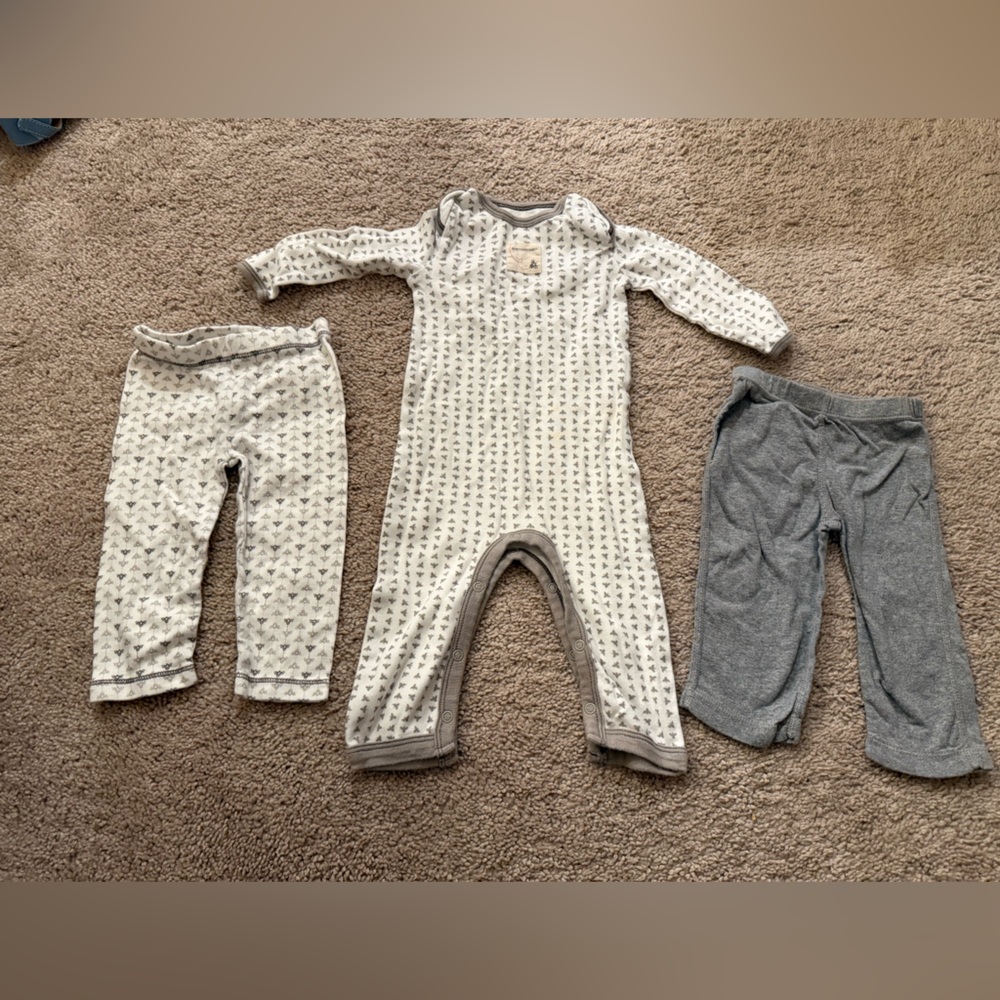 Gray and Cream Kids One Piece Set Burts Bees 0-3 mon